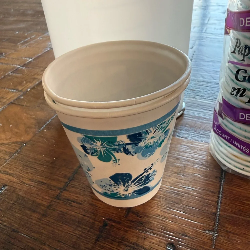 Paper Cup Dispenser Holder w/ 36 Designer 3oz Cups Floral Bathroom Kitchen Set
